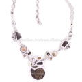 Natural Ammonite And Multi Gemstone 925 Sterling Silver Necklace